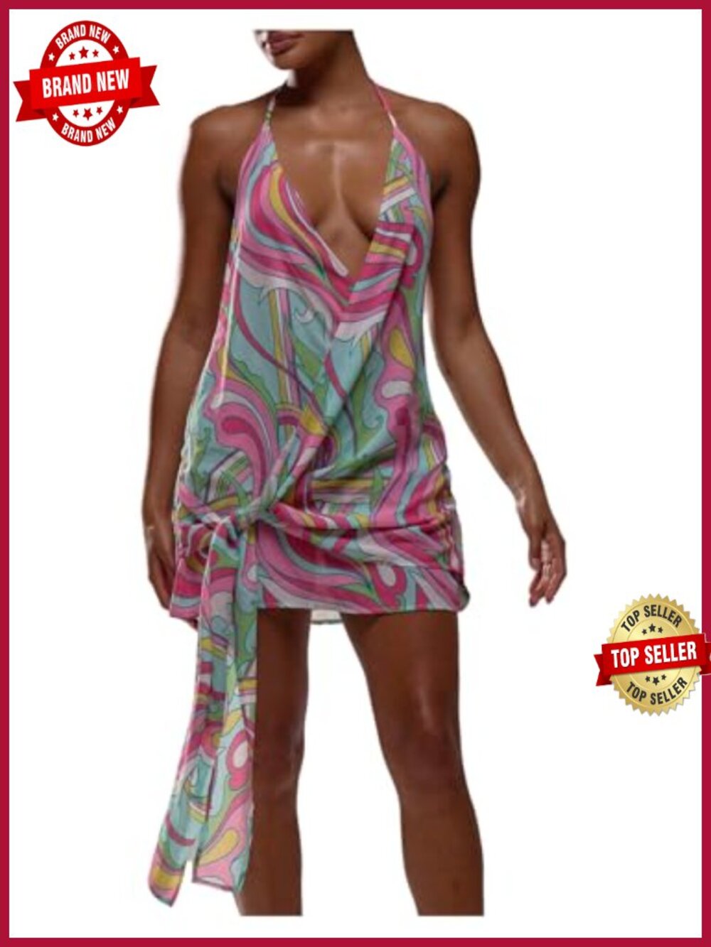 Women's Floral Halter Mini Dress Tie Backless Wrap Boho Club Party